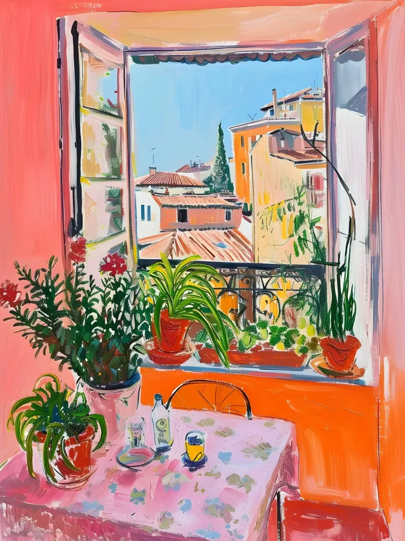 Vue de la fenêtre avec table décorée hahnemühle de Yaso Design & Art