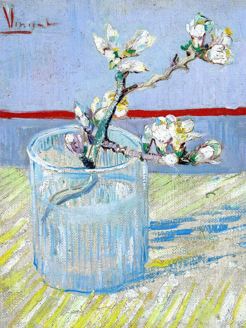 Ramo di mandorlo in fiore in un bicchiere poster con telaio in alluminio da Christopher Soto