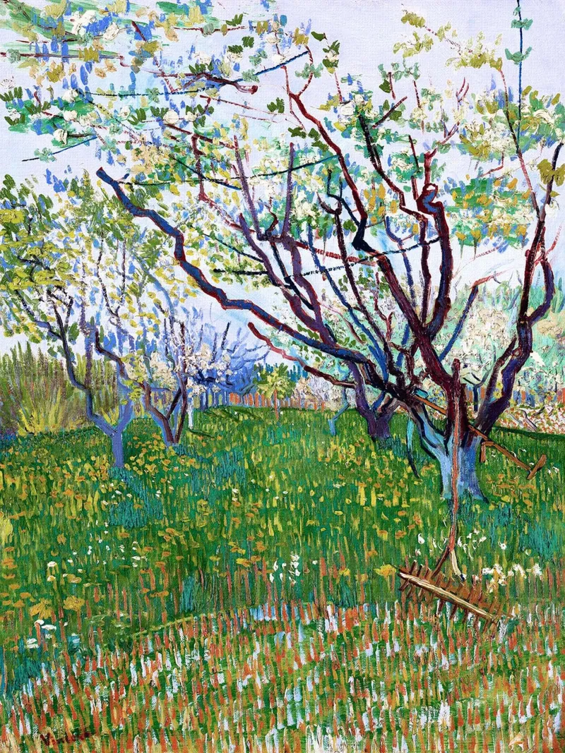 Frutteto in fiore poster con telaio in legno da Christopher Soto