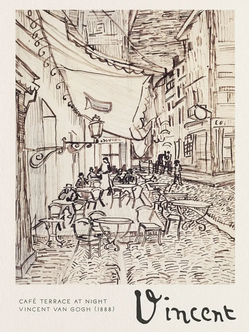 Schizzo di studio per la terrazza di un caffè di notte, 1888 poster con telaio in alluminio da Christopher Soto