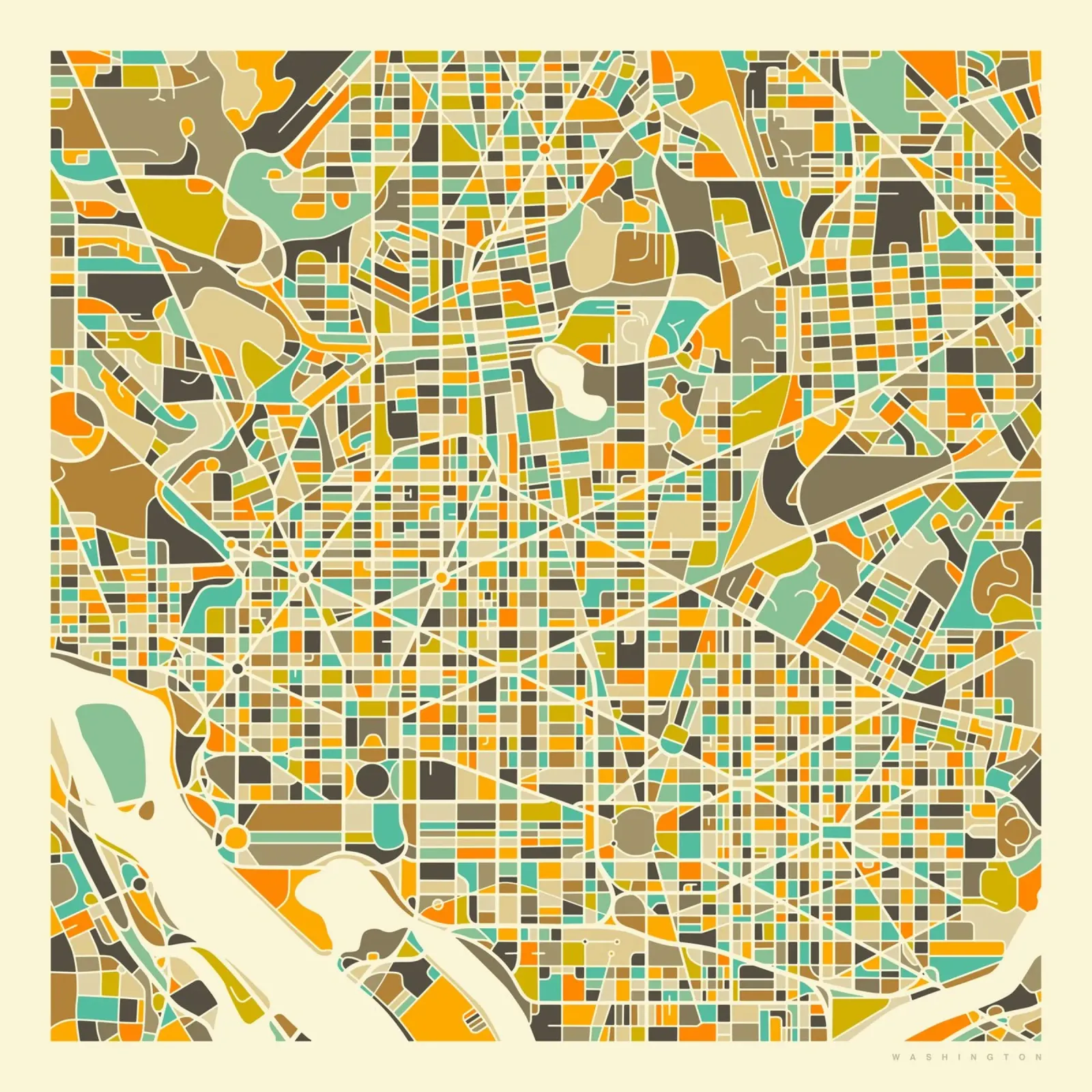 Mappa di Washington DC alluminio dibond da Jazzberry Blue