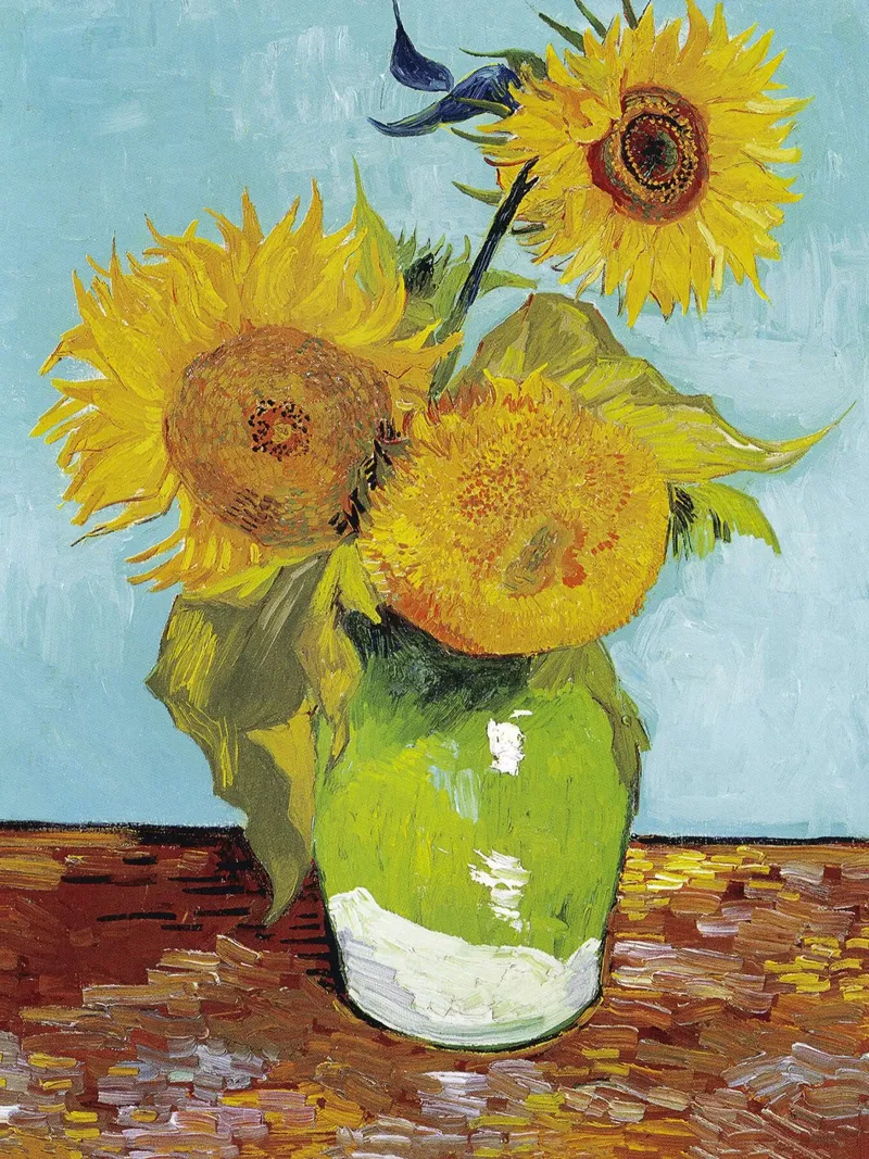 Drie zonnebloemen canvas met Baklijst van Christopher Soto