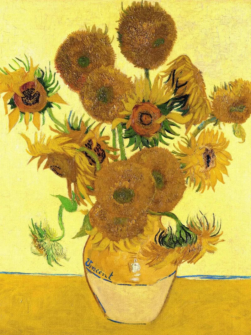 Vaso con quindici girasoli poster con telaio in legno da Christopher Soto