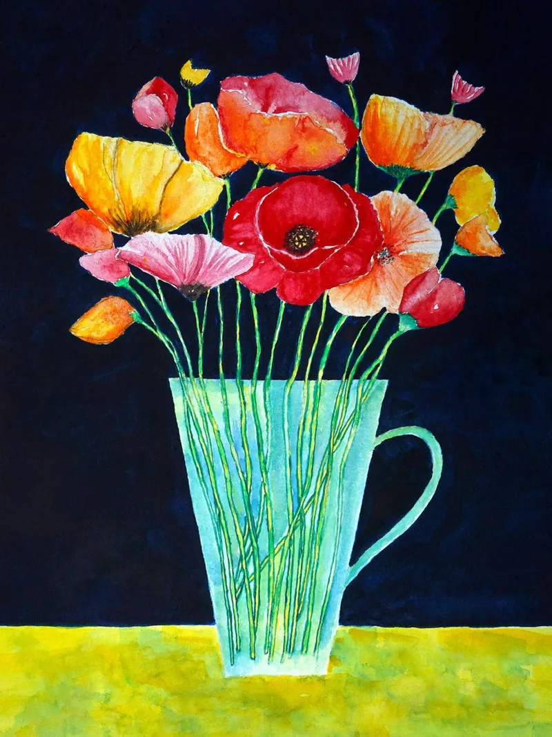 Vaso con papaveri poster con telaio in plastica da Christopher Soto