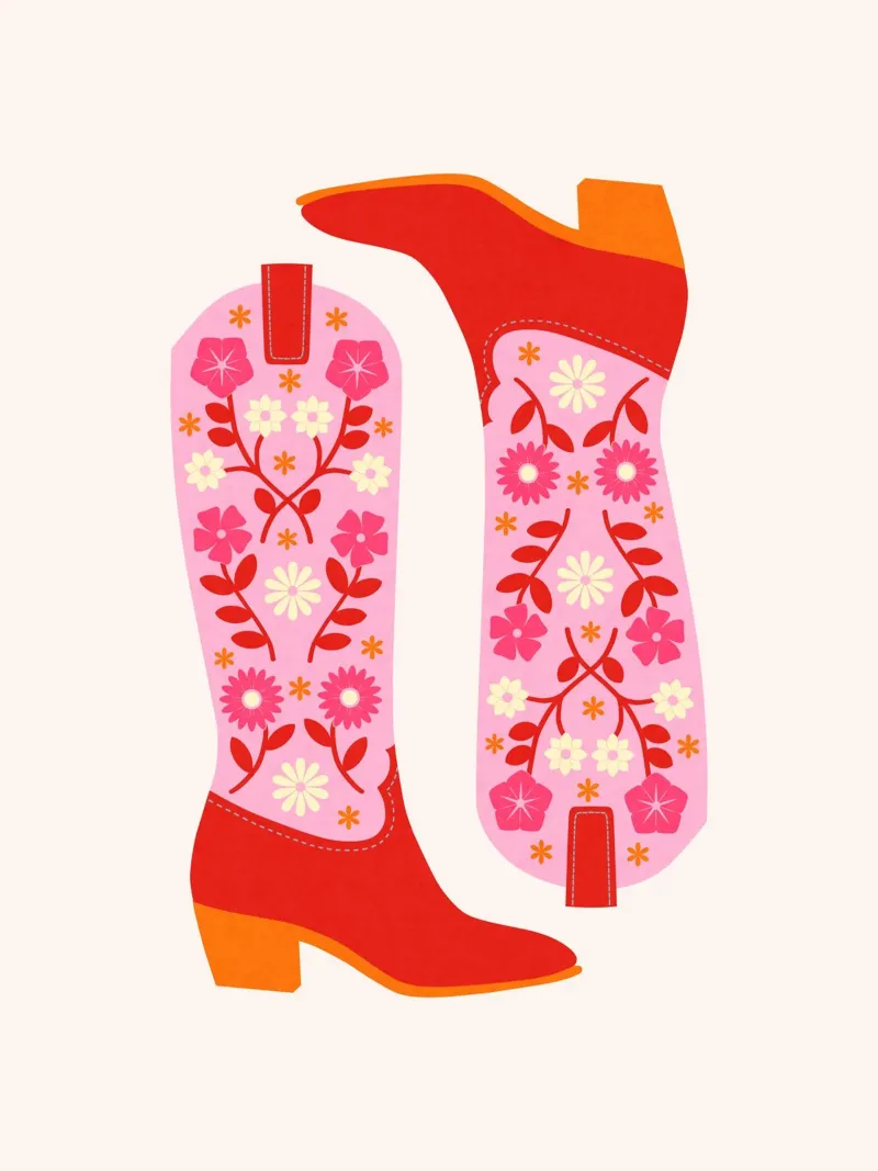 Schöne Cowgirl-Stiefel - Rot-Rosa Acryl-Glas von Asha Designs