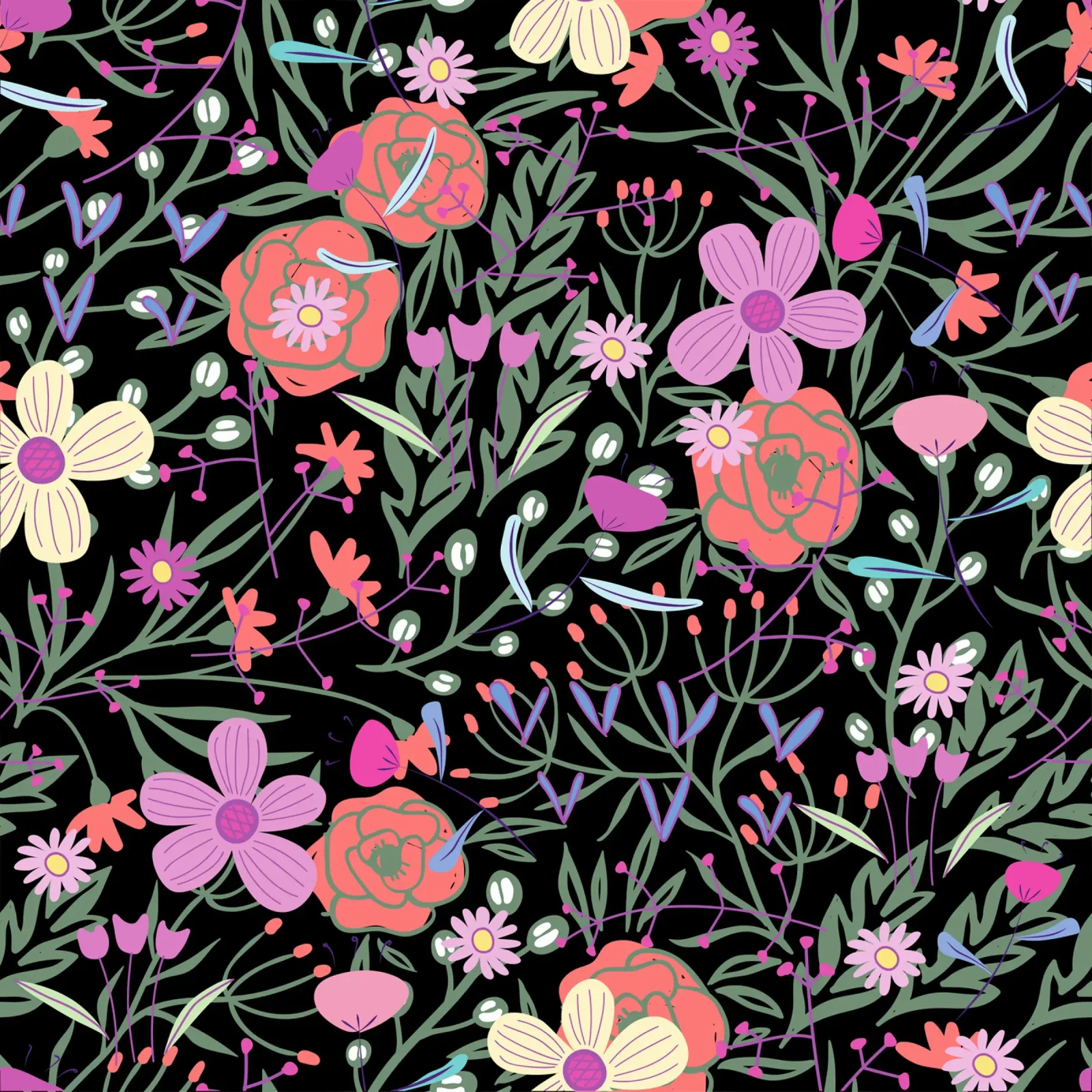 Botanical pattern 19 canvas with Floater frame by Little Dean