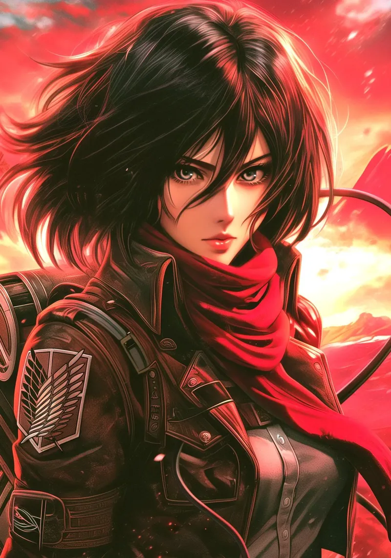 Mikasa Ackerman Attacco su Titano poster con telaio in legno da Voxel Visionaries