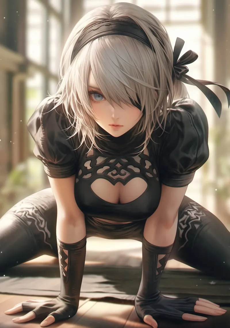 2B Nier Automata poster con telaio in legno da Voxel Visionaries