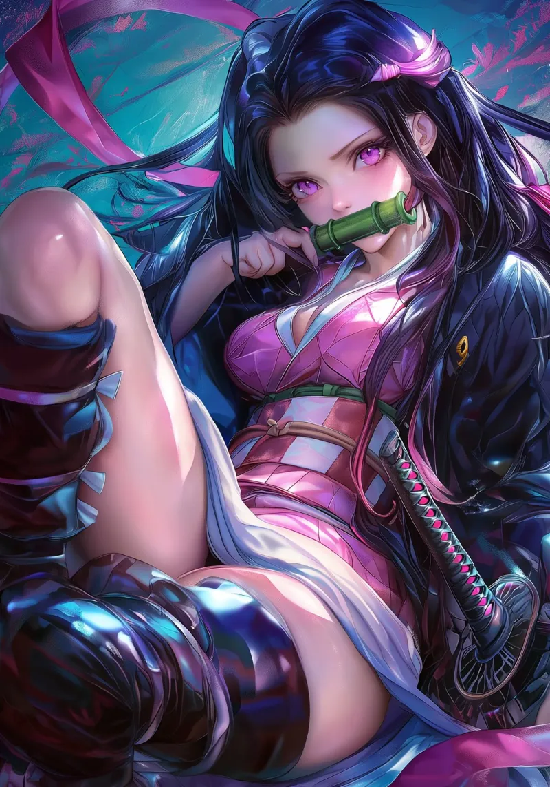 Nezuko Kamado Demonendoder canvas met Baklijst van Voxel Visionaries