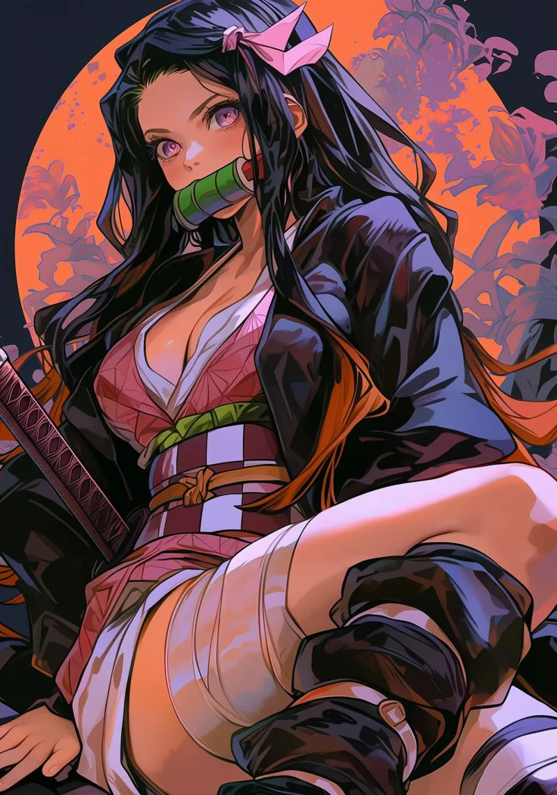 Nezuko Kamado Demonendoder canvas met Baklijst van Voxel Visionaries