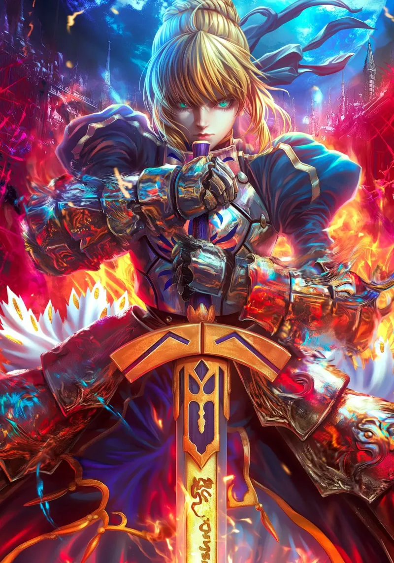 Saber Fate/stay night Anime poster con telaio in legno da Fleur de Lys