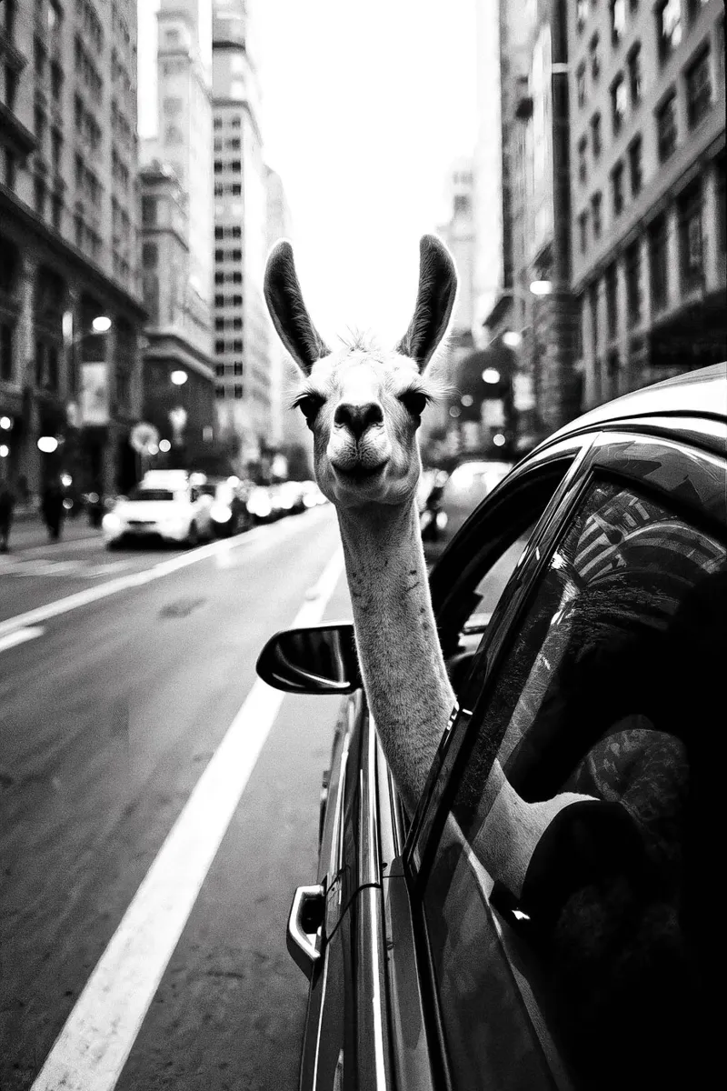 Downtown Llama poster con telaio in alluminio da KUNSTstück