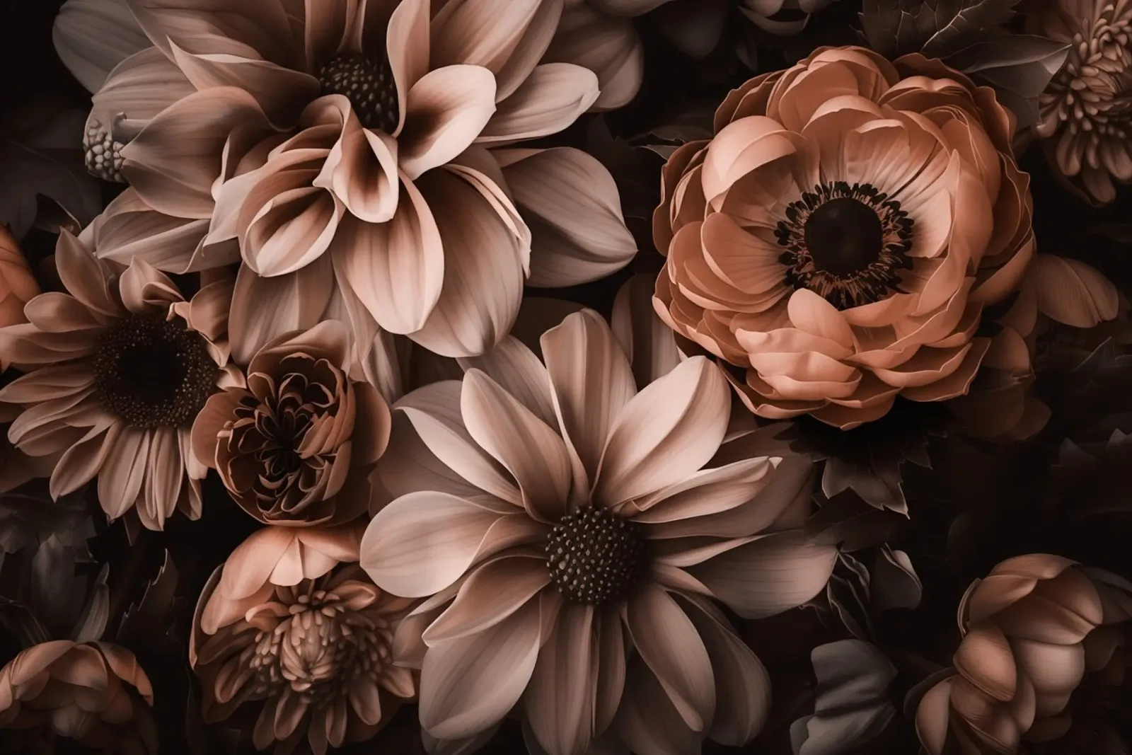 Mokka Mousse Warme Bloemen Symfonie canvas met Baklijst van Andrea Haase Floral Passion