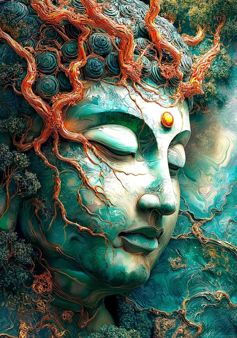 Buddha di smeraldo d'oro poster con telaio in plastica da Fleur de Lys