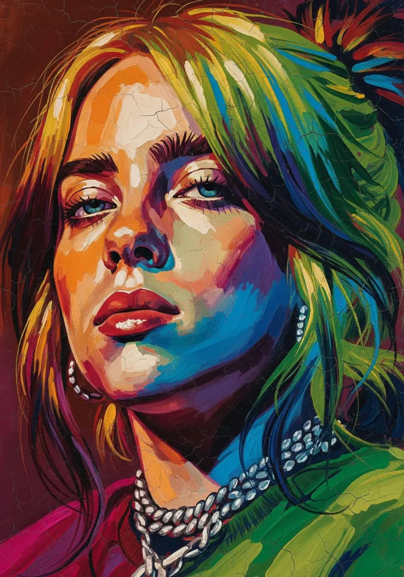 Billie Eilish abstract colorful pop art poster with wooden frame by Lembayung art