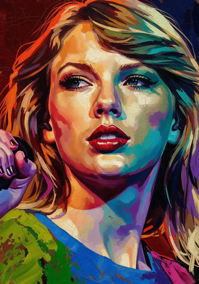 Ritratto pop art astratto e colorato di Taylor Swift poster con telaio in legno da Lembayung art