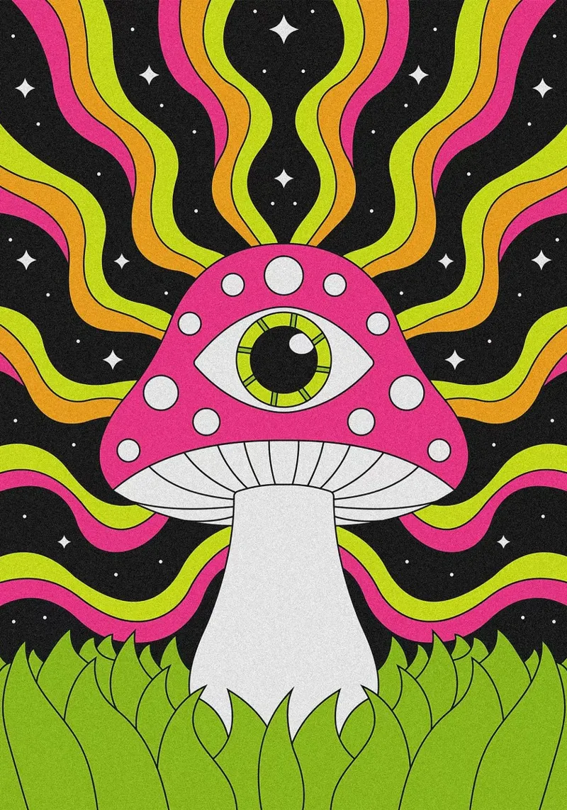 Psychedelic Mushroom Art canvas met Baklijst van mesa