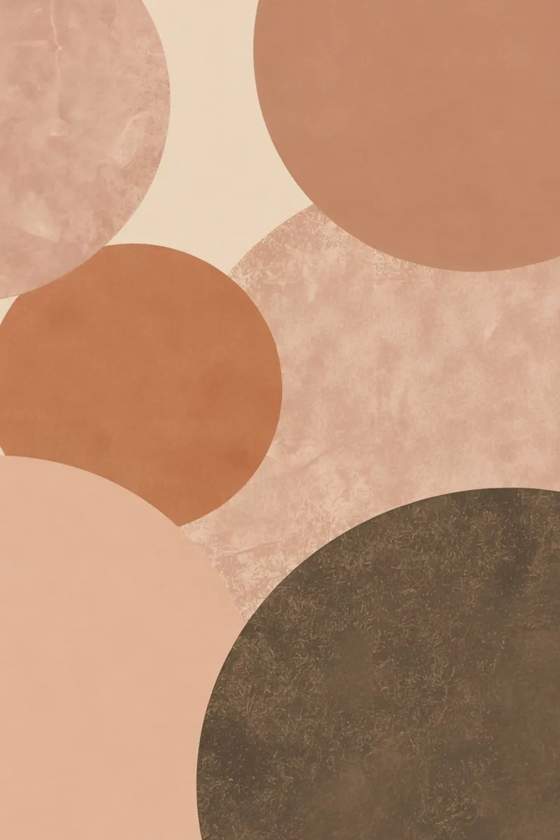 Abstracte beige en bruine cirkels compositie poster met aluminium frame van DesignDoodle