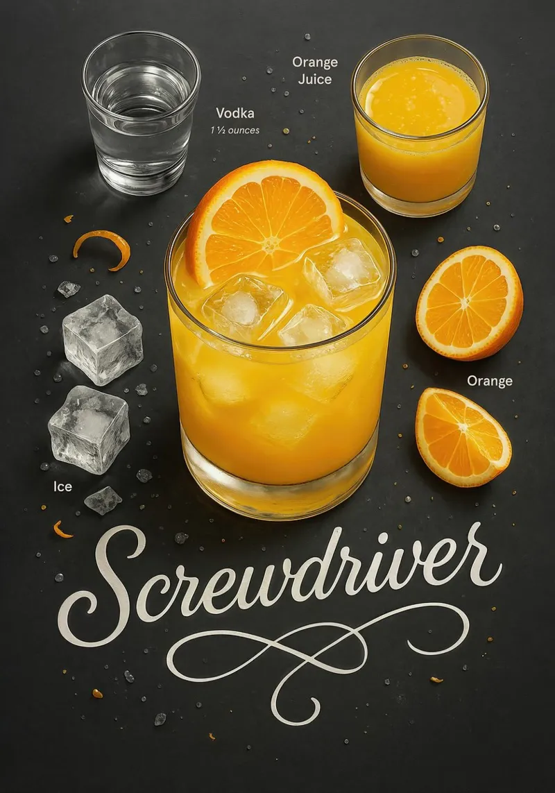 Poster con la ricetta del cocktail Screwdriver - Vodka e succo d'arancia poster da mesa