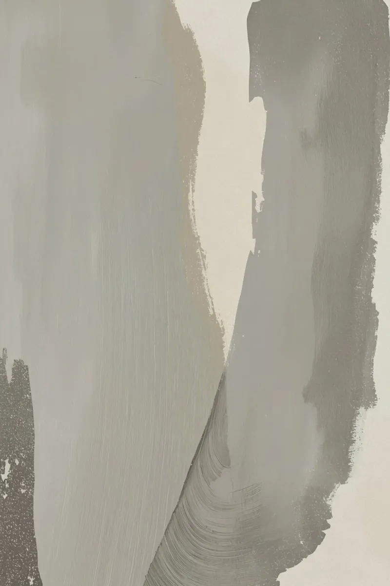 Abstracte kunst van grijze, beige en gebroken witte penseelstreken canvas met Baklijst van DesignDoodle