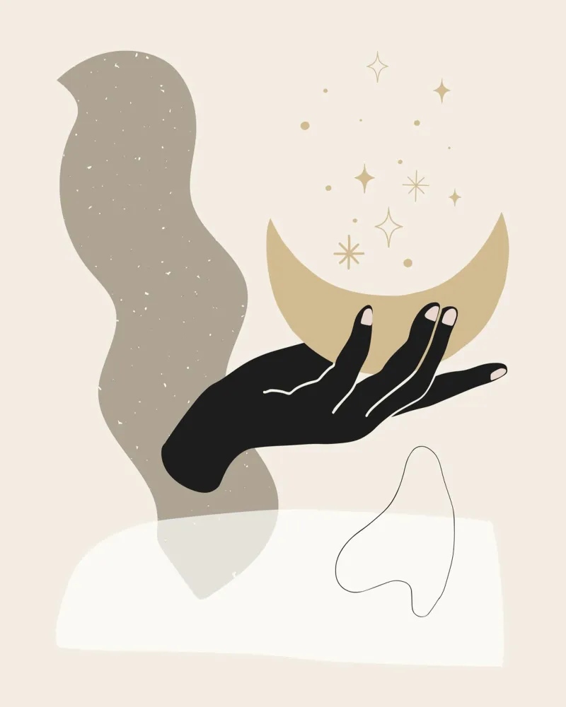 Dea della luna in stile boho poster con telaio in legno da Little Dean