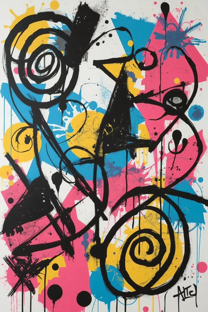 Pittura astratta con forme geometriche e linee nere poster da DesignDoodle