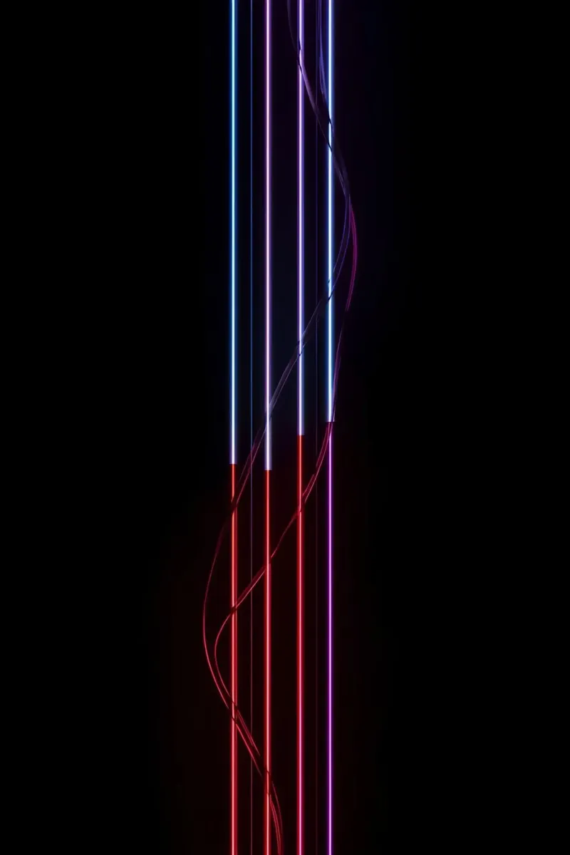 Cinque barre luminose al neon graduali con filo su nero poster con telaio in legno da DesignDoodle