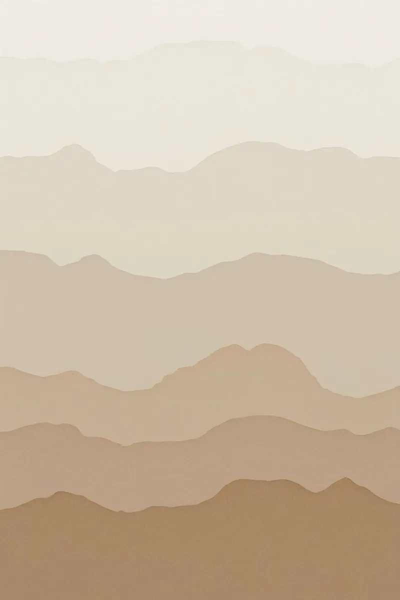Neutral Beige Gradient Mountain Range Illustration Poster mit Aluminium Rahmen von DesignDoodle