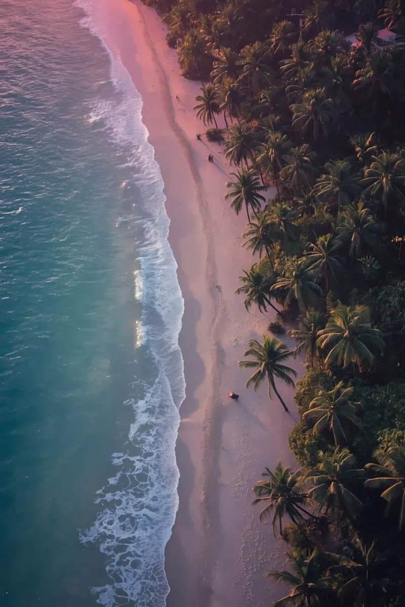 Aerial View of Beach with Palm Trees and Ocean Waves canvas with Floater frame by DesignDoodle