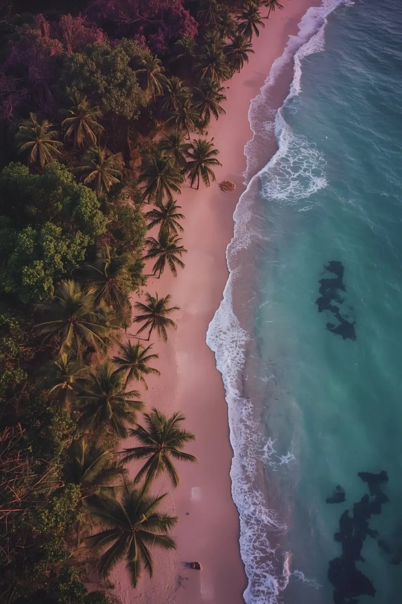 aerial view, beach, palm trees, ocean, waves, sand, coastlin canvas with Floater frame by DesignDoodle