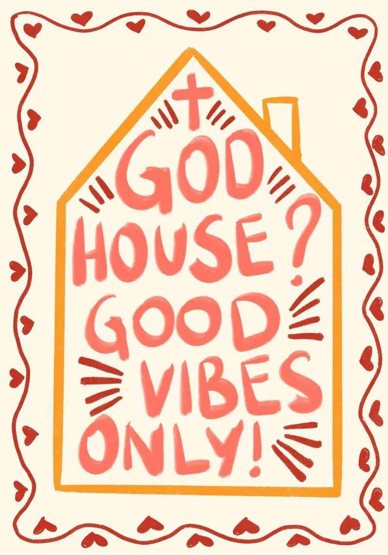 God's House? Good Vibes Only! Christian Poster canvas with Floater frame by vintagepod