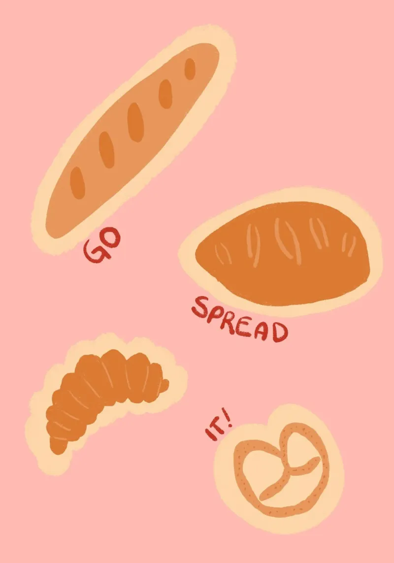 Go Spread It Bread Pun Cartel Cristiano lienzo con Marco flotante de vintagepod