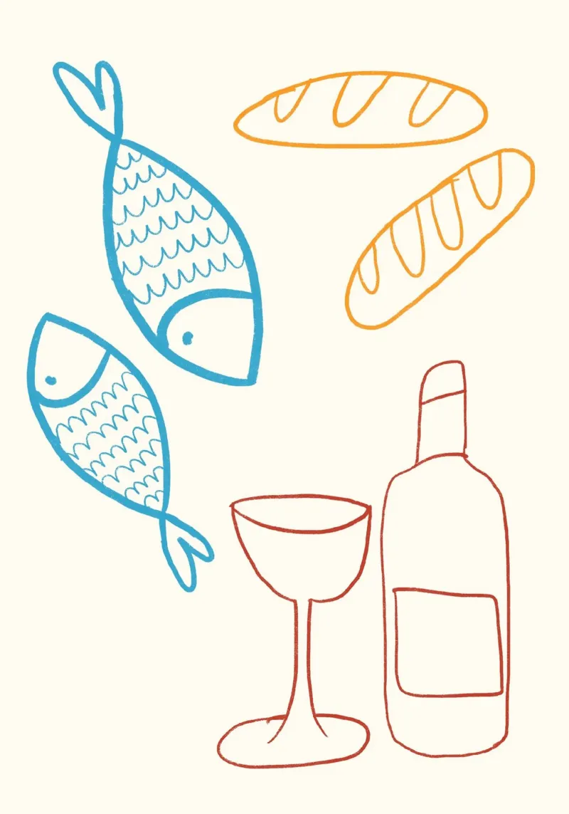 Poster di Gesù che nutre i 5000 con pane e vino tela con Cornice a cassetta da vintagepod