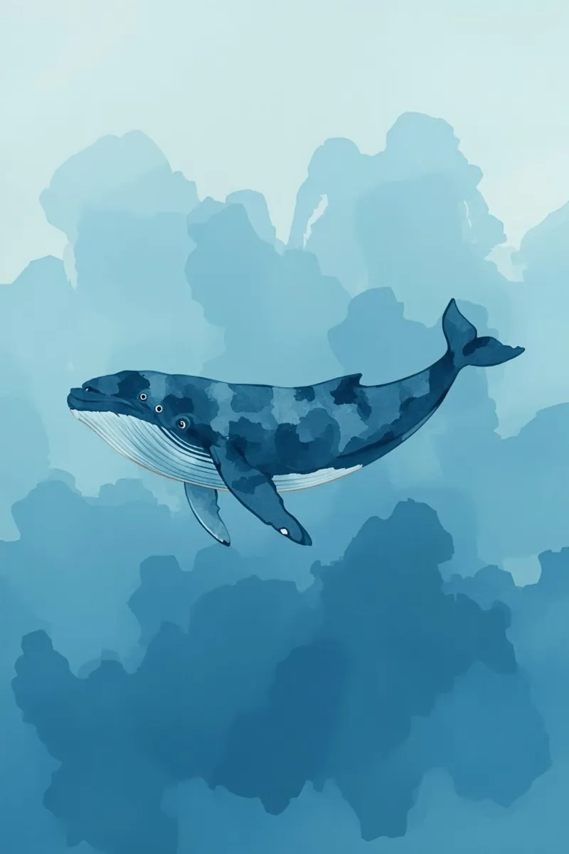 Blauer Wal Illustration auf blauem strukturierten Hintergrund Leinwand mit Schattenfugenrahmen von DesignDoodle