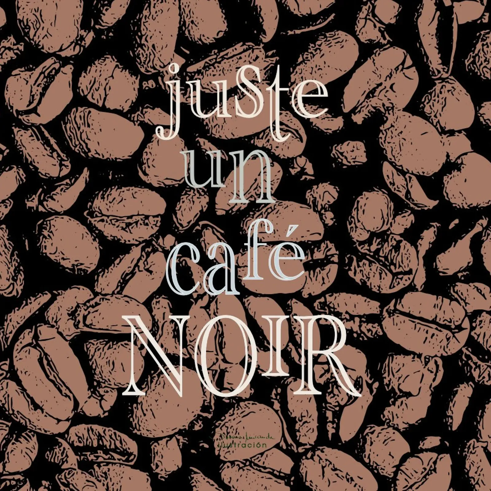 Stampa artistica di citazioni sul caffè francese nei toni del nero e del marrone. poster con telaio in legno da Art by Susana Miranda ilustración