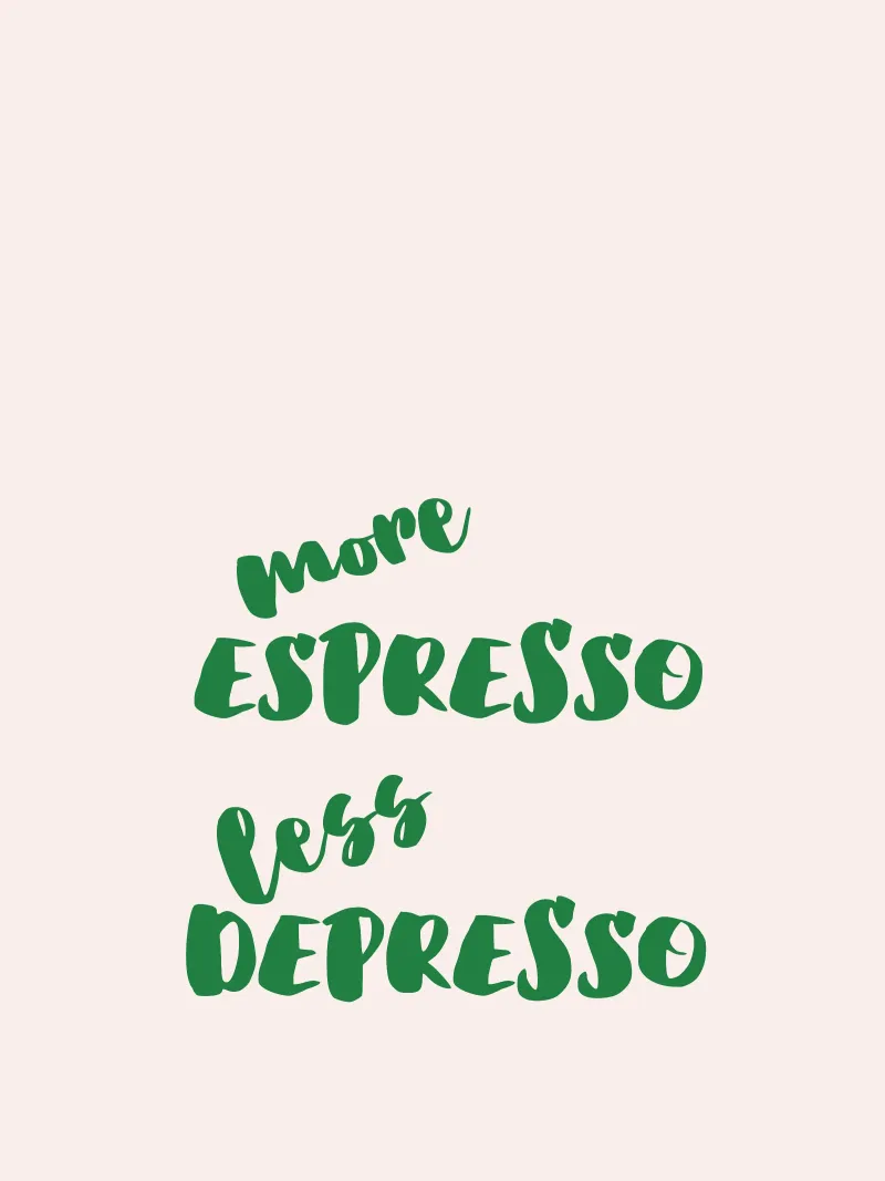 More Espresso Less Depresso poster con telaio in alluminio da blisstype