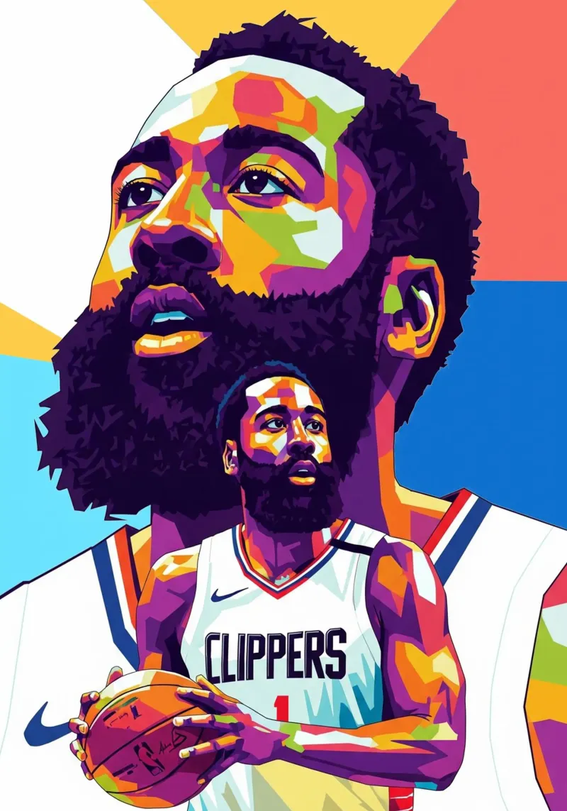 James Harden, iconico giocatore di basket poster con telaio in legno da Hantamrata