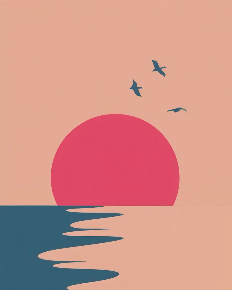 Tramonto sull'oceano minimalista poster con telaio in legno da Autumn Season