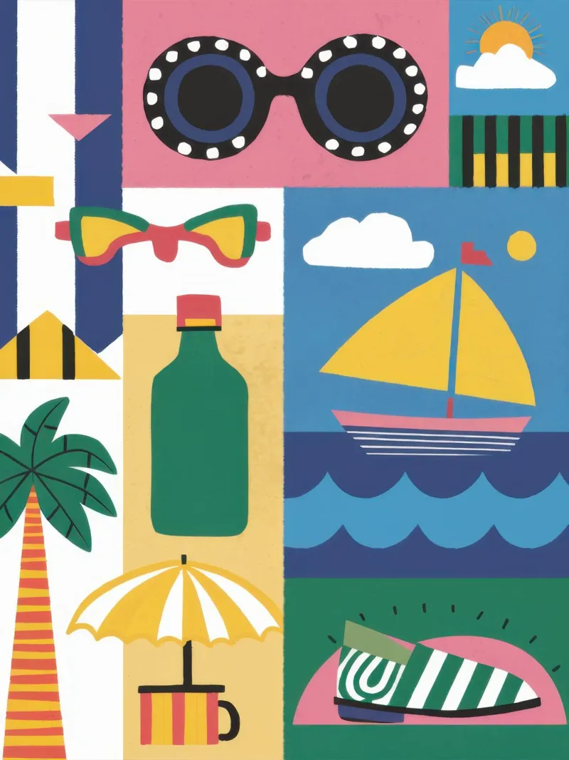 Elementi essenziali per le vacanze estive poster con telaio in plastica da Autumn Season