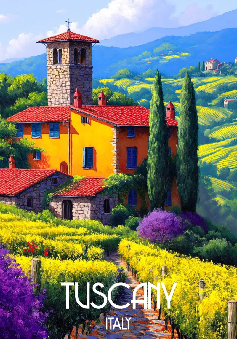 Visitare la Toscana poster con telaio in plastica da Fleur de Lys