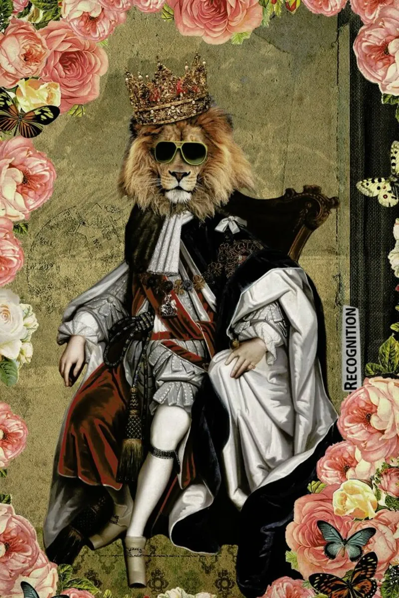 Animals: The King poster con telaio in legno da Elo Marc