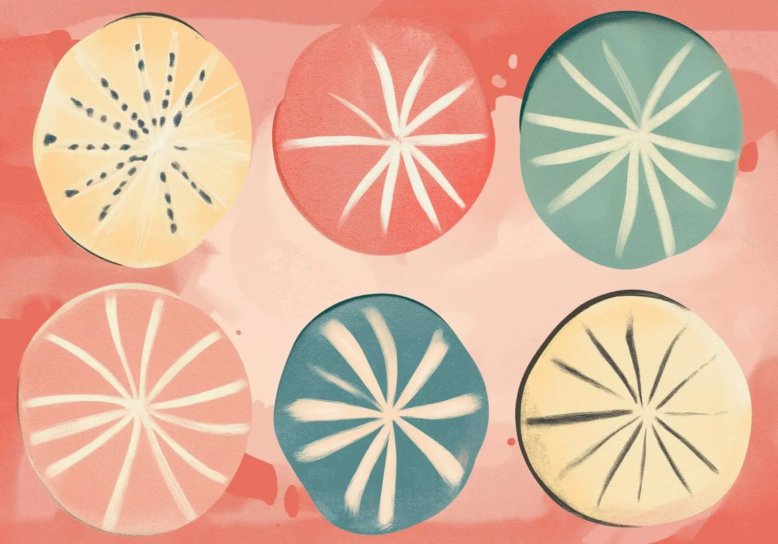 Abstracte Fruit Slices, Mid-Century Modern Art Print canvas met Baklijst van vintagepod