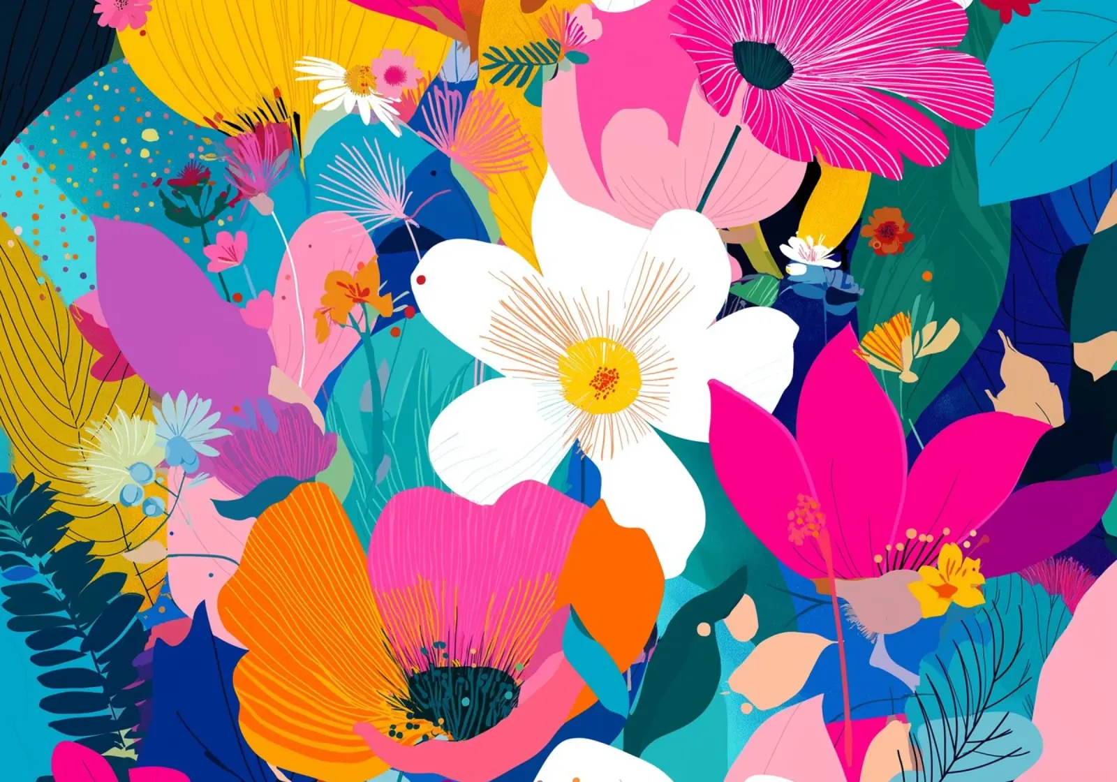 Levendige Botanische Abstracte, Kleurrijke Bloemen Kunst poster van vintagepod