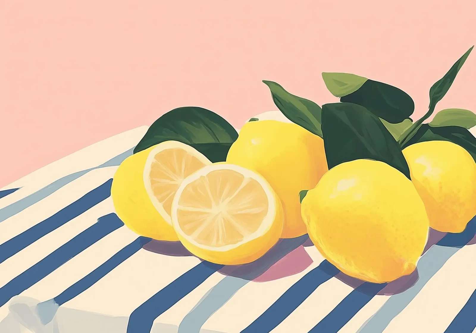 Limoni su tessuto a righe, natura morta poster con telaio in plastica da vintagepod