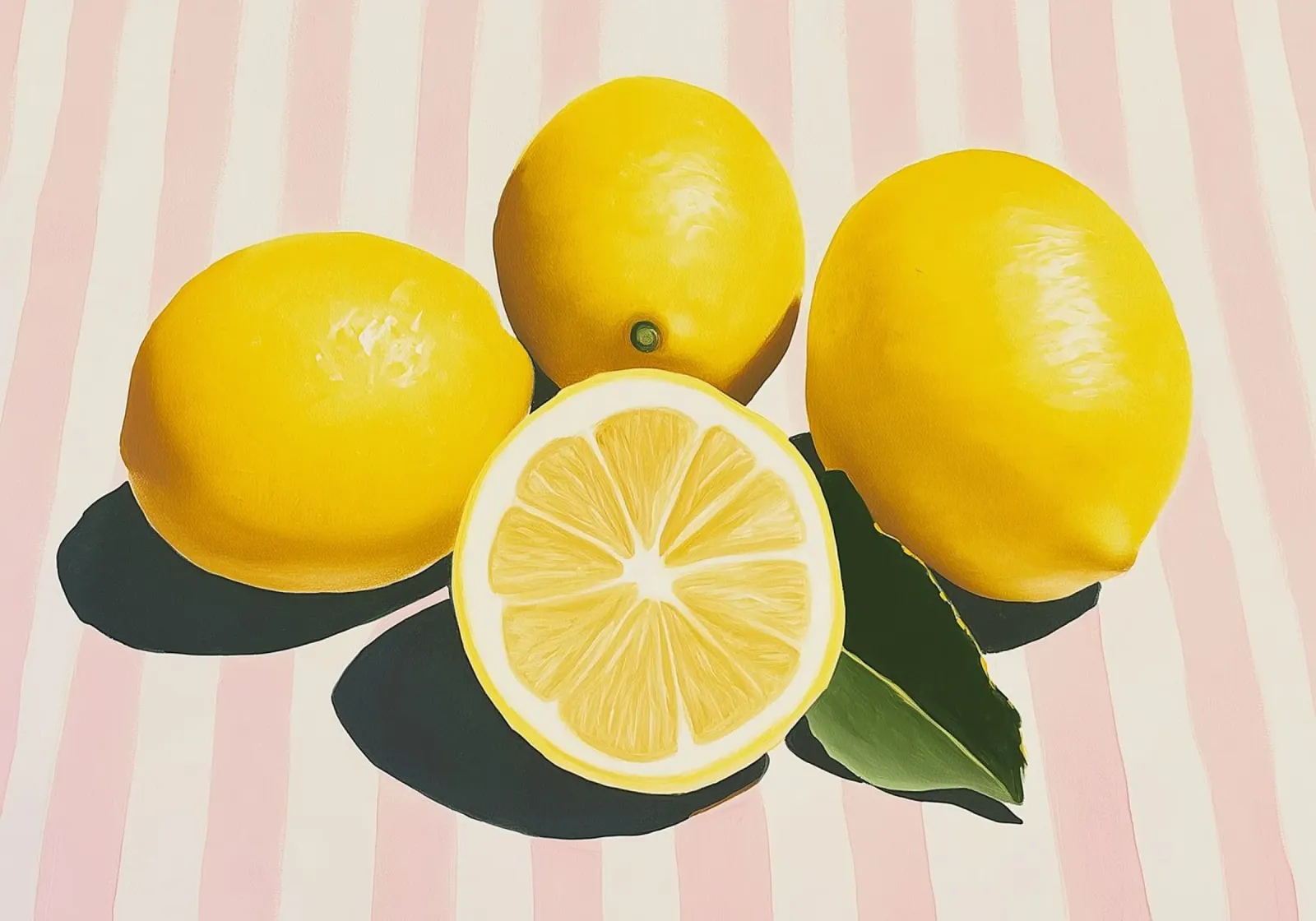 Lemons and Stripes, Hyper-Realistic Art Print canvas with Floater frame by vintagepod