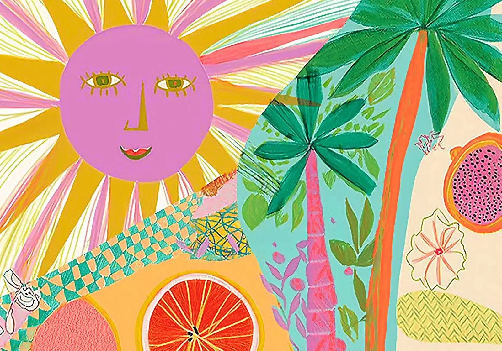 Smiling Sun, Abstract Tropical, Boho Art canvas with Floater frame by vintagepod