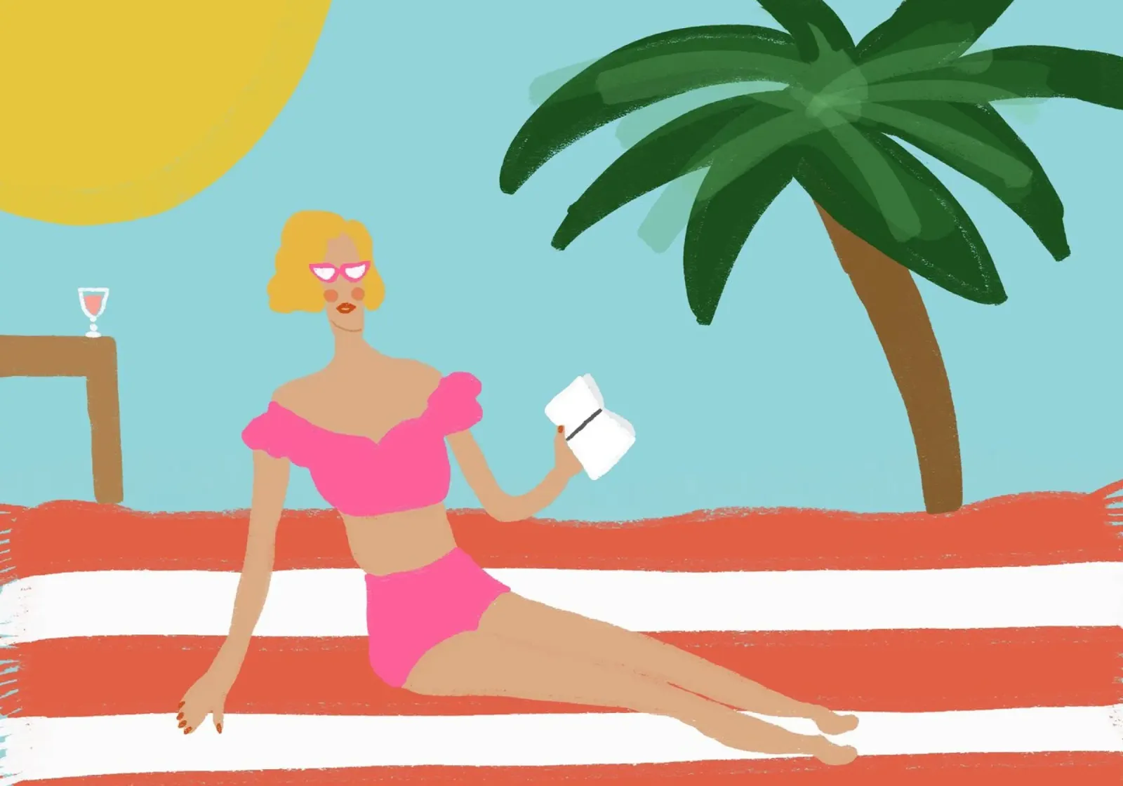 Ragazza da spiaggia retrò, arte vintage Summer Vibes poster con telaio in alluminio da vintagepod
