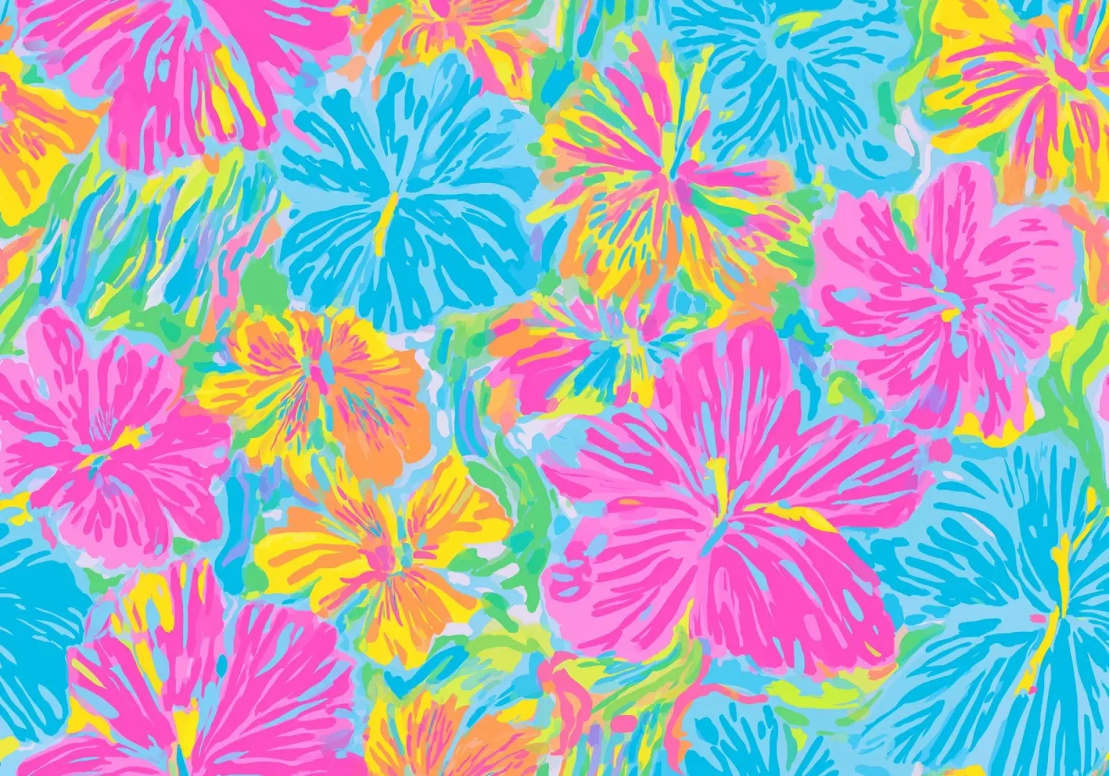 Neon Hibiscus, Psychedelische Tropische Bloemsierkunst canvas met Baklijst van vintagepod