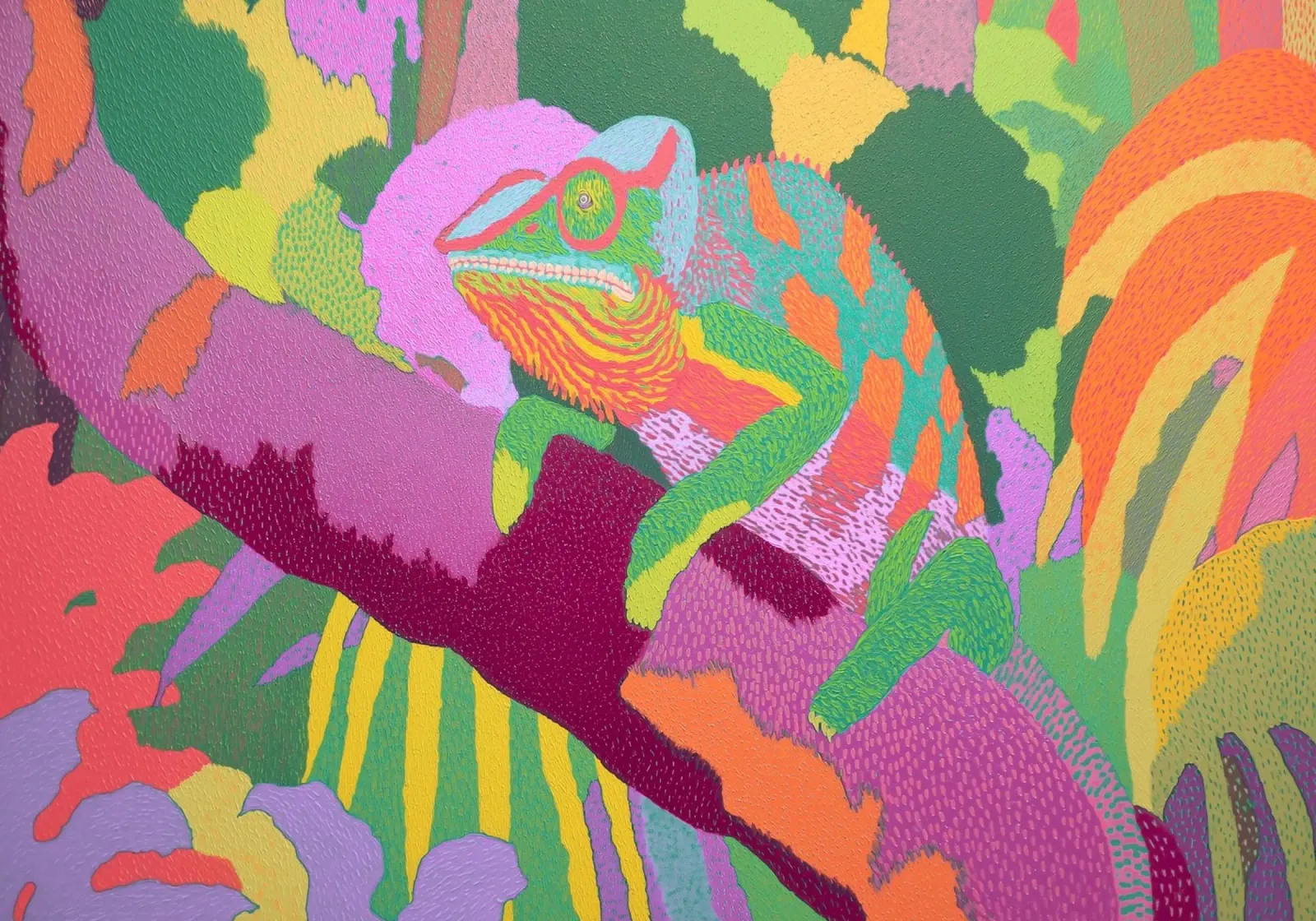 Psychedelic Chameleon, Colorful Abstract Art canvas with Floater frame by vintagepod