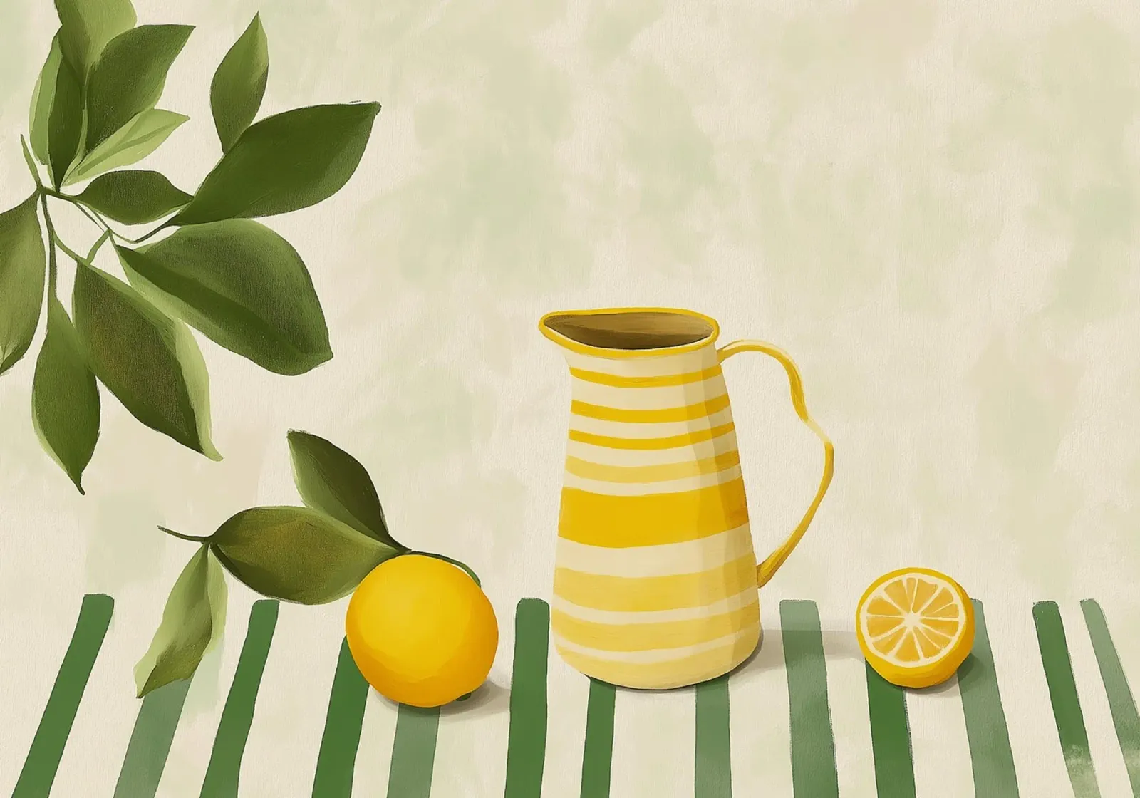 Lemon Pitcher, Still Life, Mediterranean Art canvas with Floater frame by vintagepod